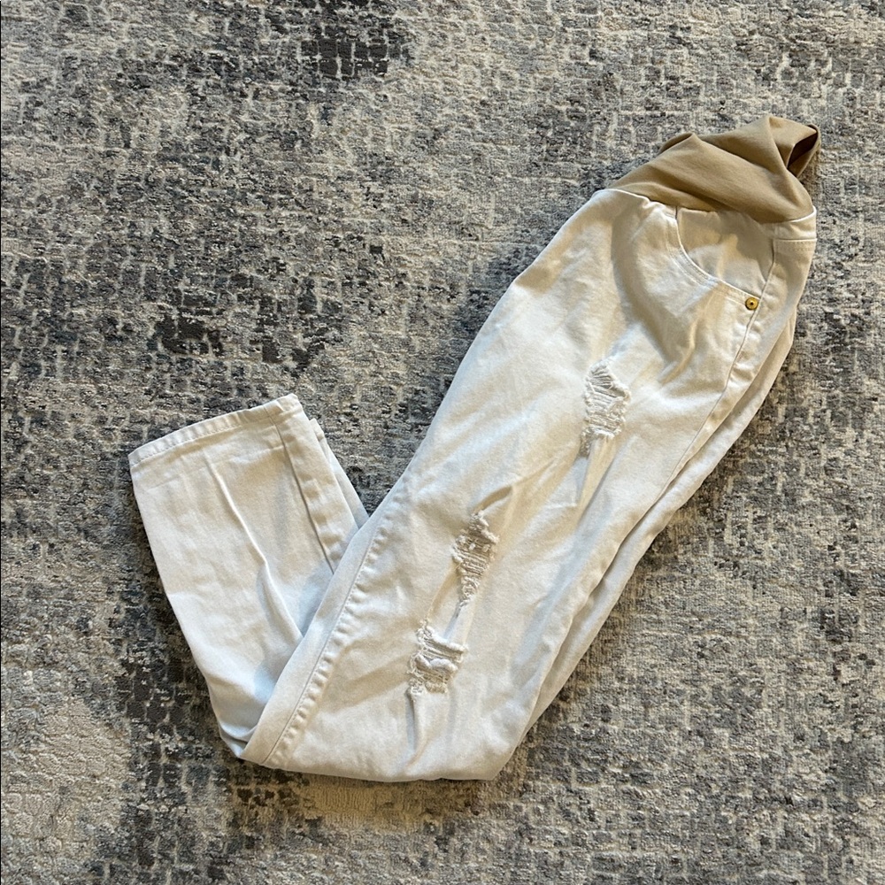 Luxe Essentials White Distressed Maternity Jeans size 28